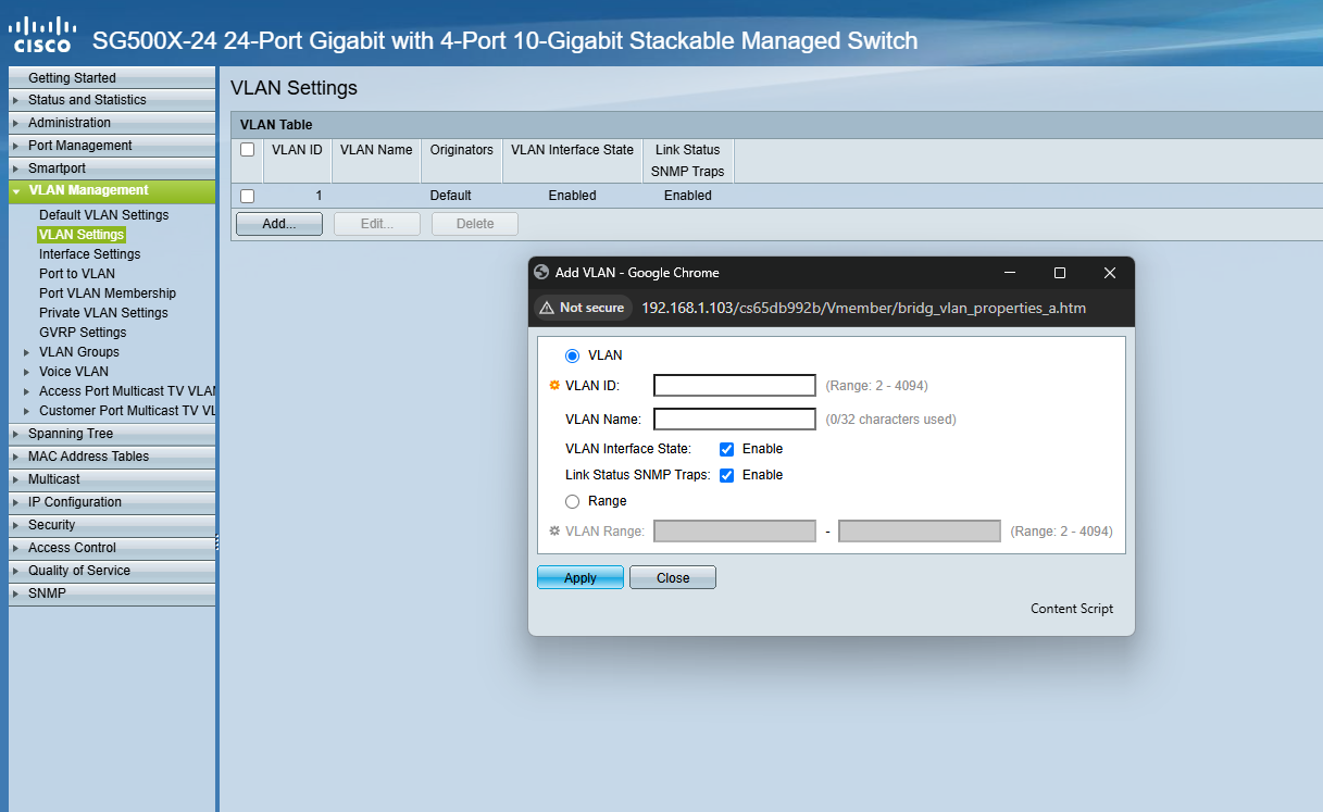 Adding new VLAN rule in cisco switch